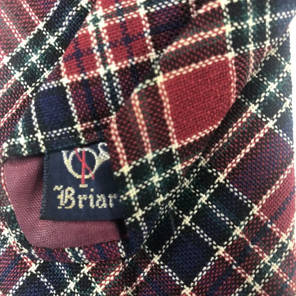 Vintage Briar All-Wool Scotland Tartan Plaid Neck Tie Red Navy Green Rare